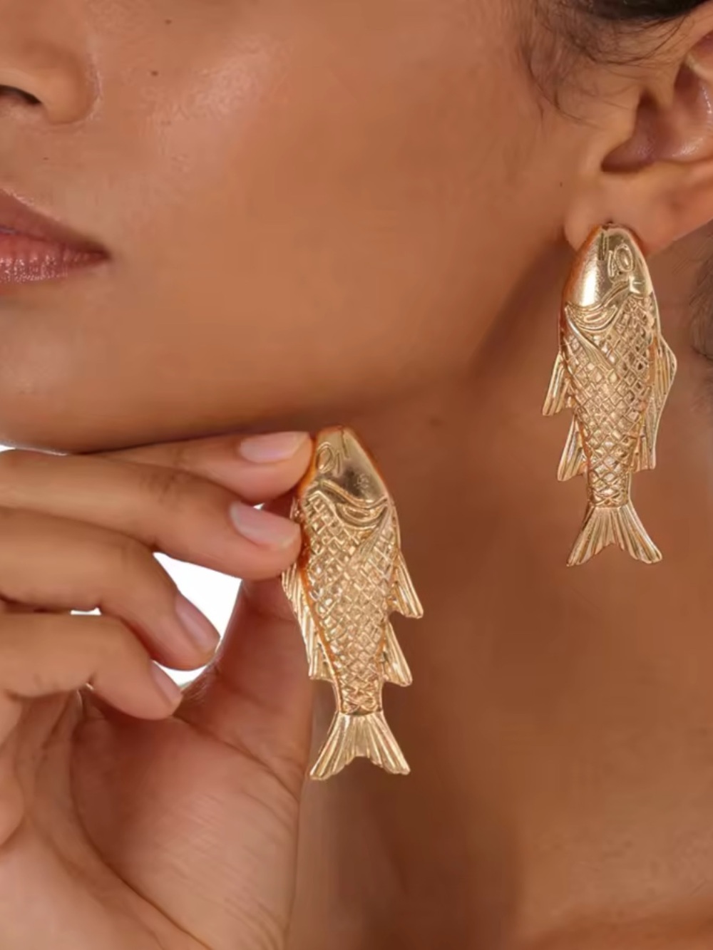 Shiny Gold Fish Drop Stainless steel Earrings